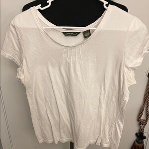 Eddie Bauer White Short Sleeve Scoop Neck Tee with Pintuck Detail